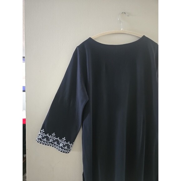 J. Jill Women's Boho Blouse Size S Blue Embroidered 3/4 Sleeve Tunic Cottagegore - Picture 7 of 9